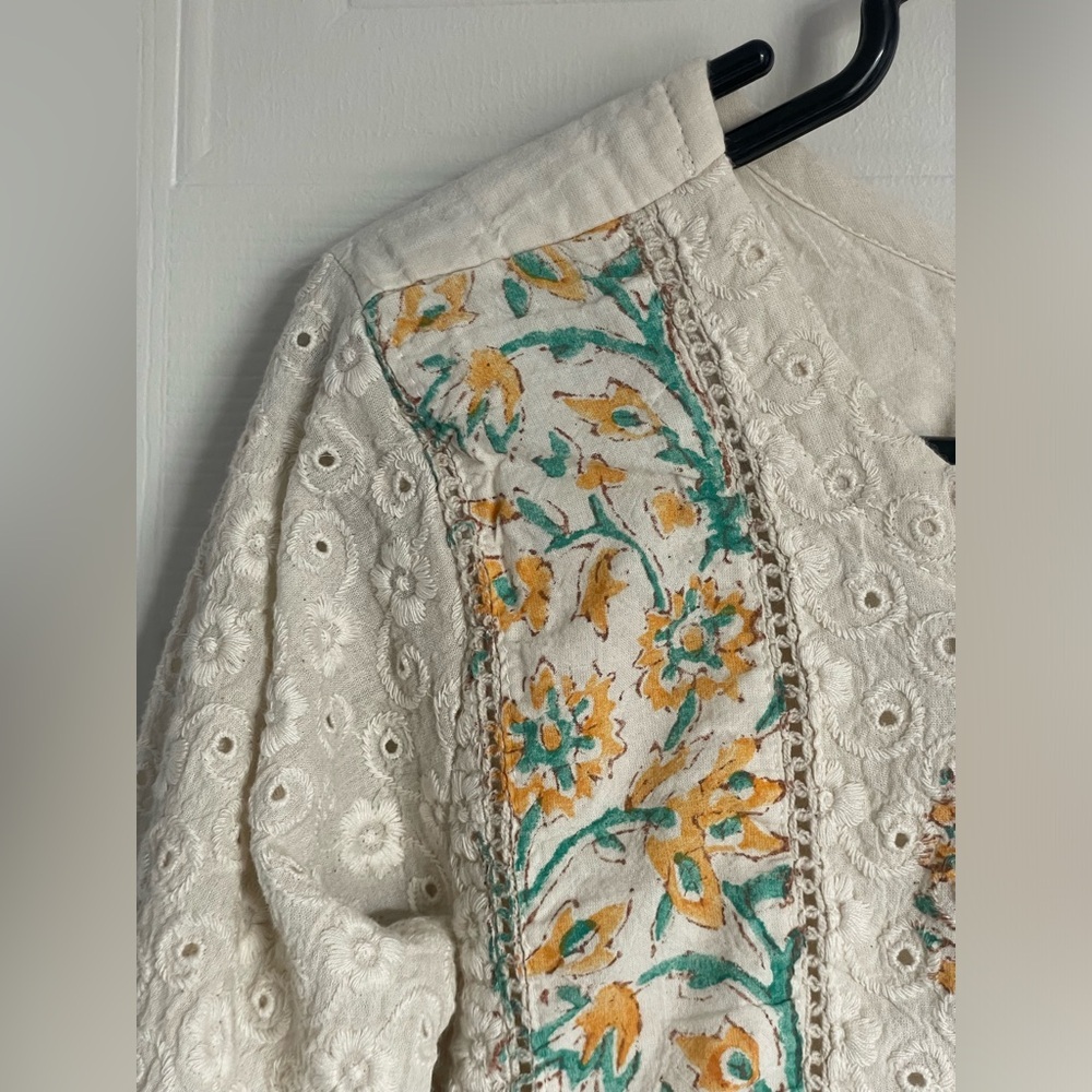 Artisan Block Print Kurti Tunic with Dupatta Boho Chikankari Eyelet Cotton Dress - Picture 4 of 16